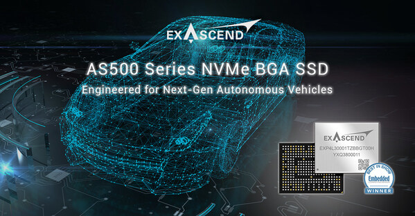 SSD BGA seri AS500 pemenang penghargaan Exascend dirancang untuk kendaraan terhubung dan otonom generasi berikutnya.